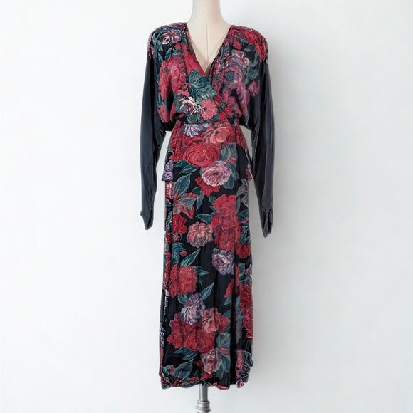 Vintage Carole Little Floral Maxi Dress 80s Romantic Rose Print Size 10 - Picture 1 of 9
